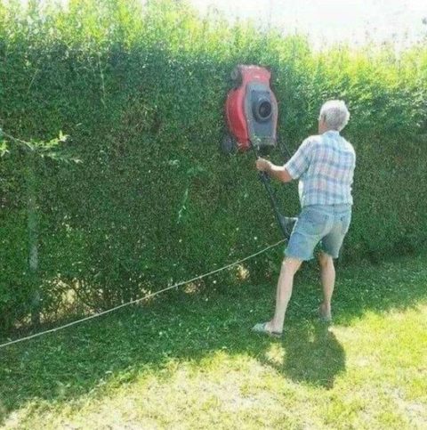 humour tailler la haie avec la tondeuse